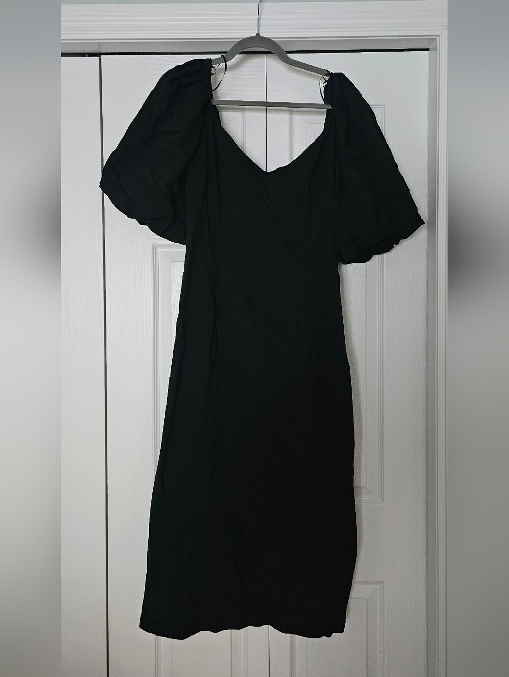 H&M Black Midi Dress with Puff Sleeves